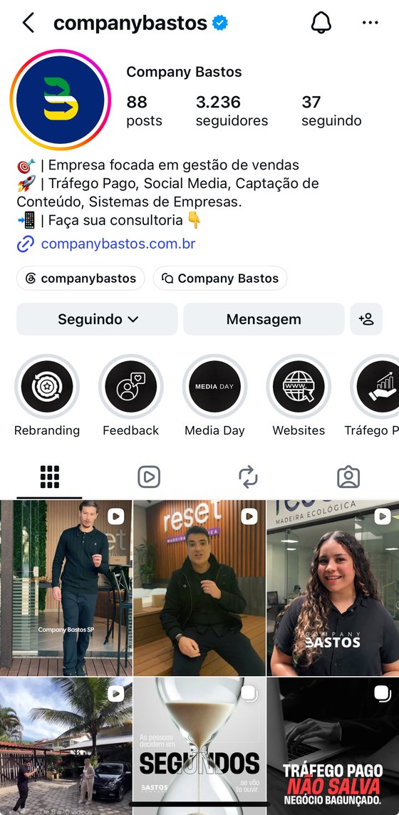Perfil real da Company Bastos no Instagram, gerenciado pela agência